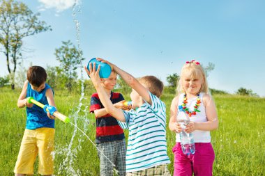 Kids enjoying water time clipart