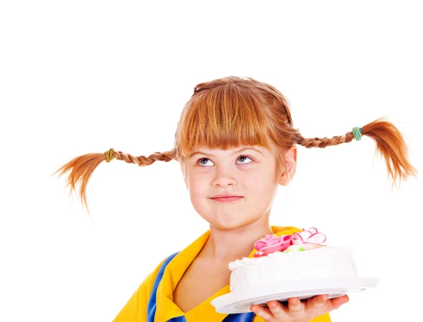 Kid hålla tårta — Stockfoto