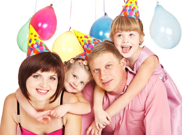 Familie mit Party-Hüten — Stockfoto