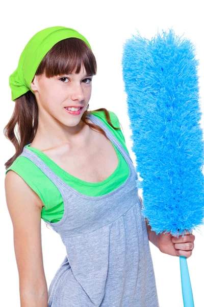 Female with microfiber duster — Stock Photo, Image