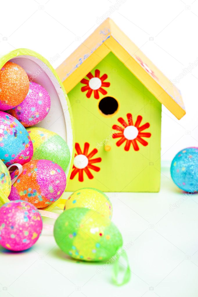 Easter eggs with bird house