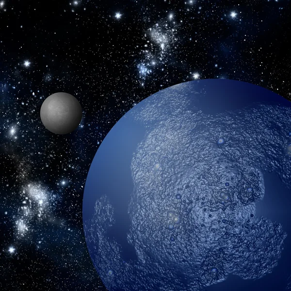 Luna y asteroide en el espacio profundo — Foto de Stock