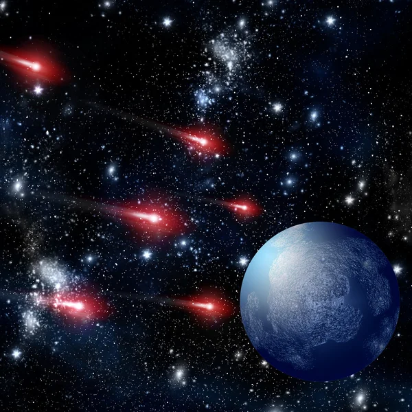 Komeet vliegen naar planeet in deep space — Stockfoto