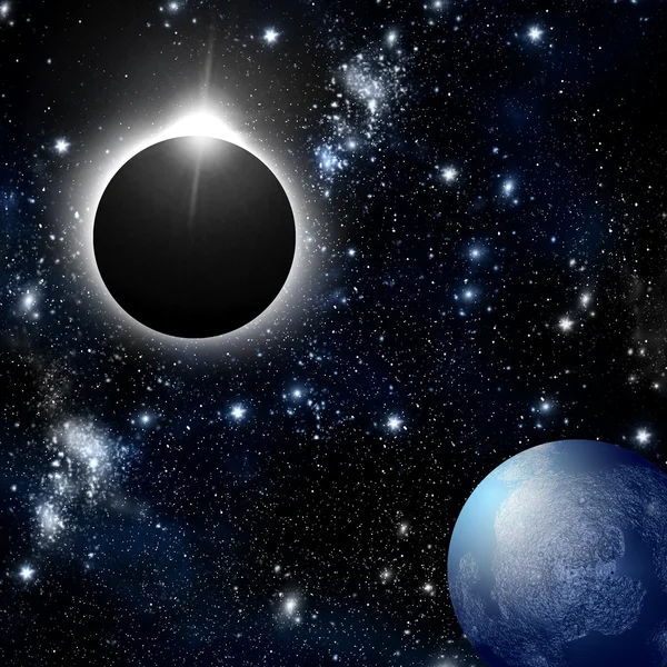 Eclipse and planet in deep space — Stock Photo, Image