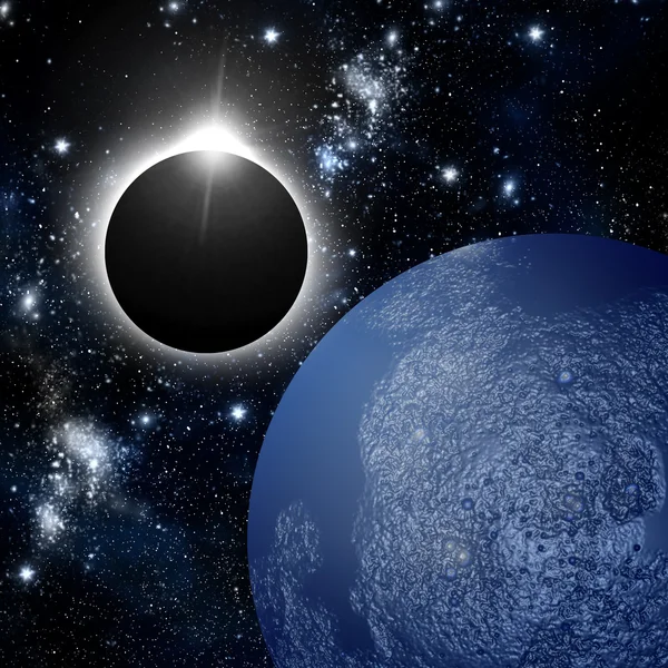 Eclipse and planet in deep space — Stock Photo, Image