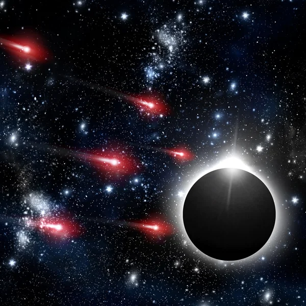 Comet and solar eclipse in the night sky — Stock Photo, Image