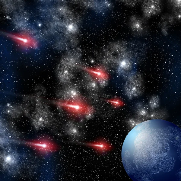 Cometa volando al planeta en el espacio profundo — Foto de Stock