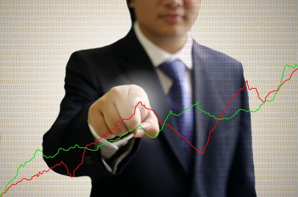 Businessman point the graph on virtual board — Stock Photo, Image
