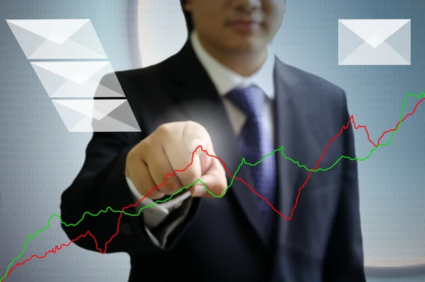 Businessman point the graph with mail icon — Stock Photo, Image