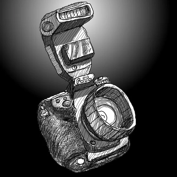 Ψηφιακή slr φωτογραφική μηχανή sketchs σε μαύρο φόντο — Φωτογραφία Αρχείου