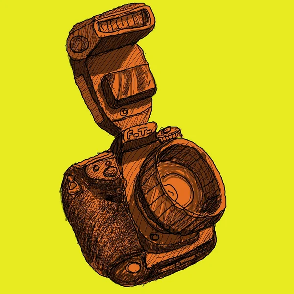 Digital SLR camera sketchs with color background — Stock Photo, Image