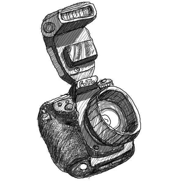 Digital SLR câmera esboços no fundo branco — Fotografia de Stock