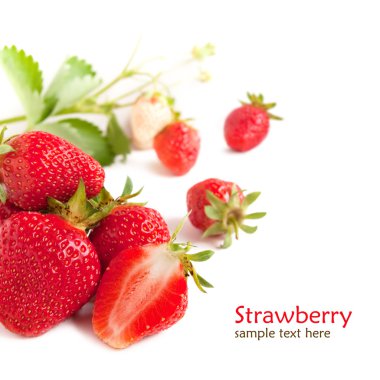 Strawberry berry with green leaf isolated on white background clipart