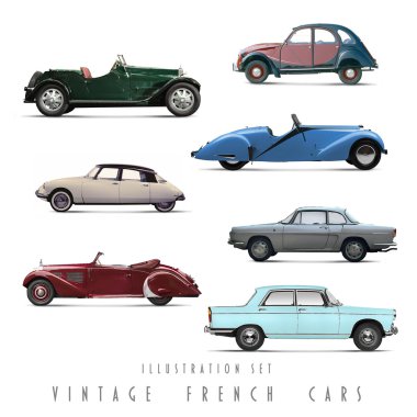 Illustration Set Vintage French cars clipart