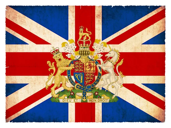Grunge flag of Great Britain with emblem — Stock Photo, Image
