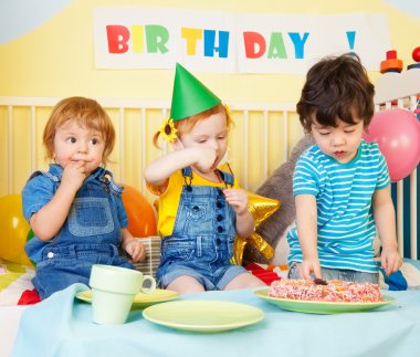 Boys and girl at the birthday party clipart