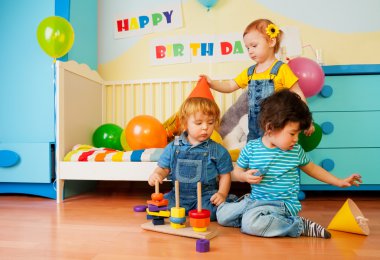 Kids playing on birthday party clipart