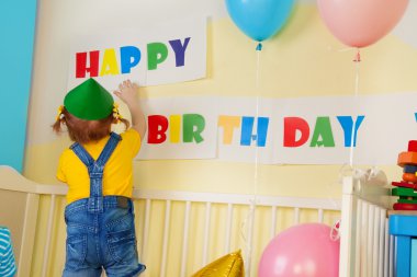 Little girl prepare for birthday party clipart