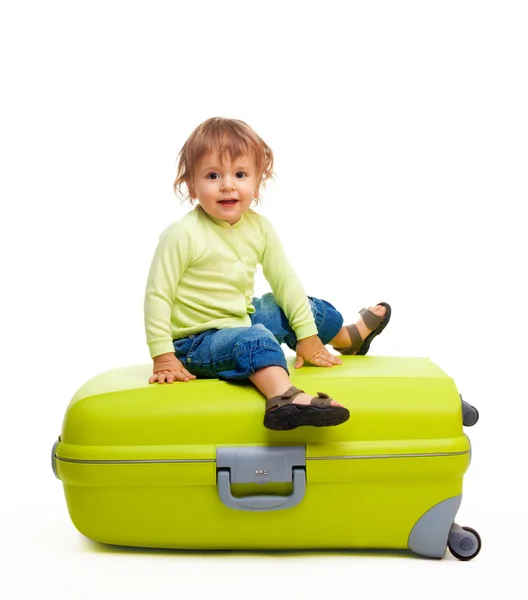 Happy kid with baggage — Stock Photo, Image