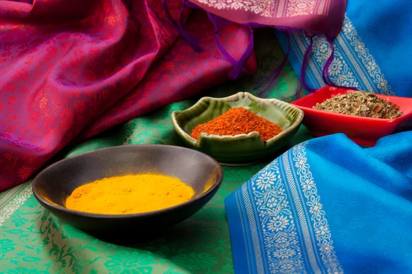 stock image Indian fabric and spices