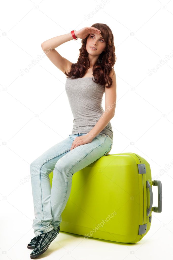 Young woman and luggage bag