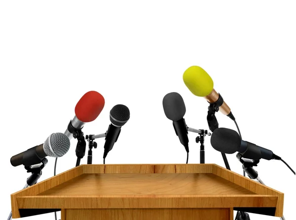Seminar speech podium and microphones — Stock Photo, Image
