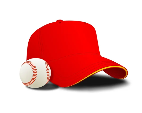 Червона бейсбольна шапка і м'яч — стокове фото
