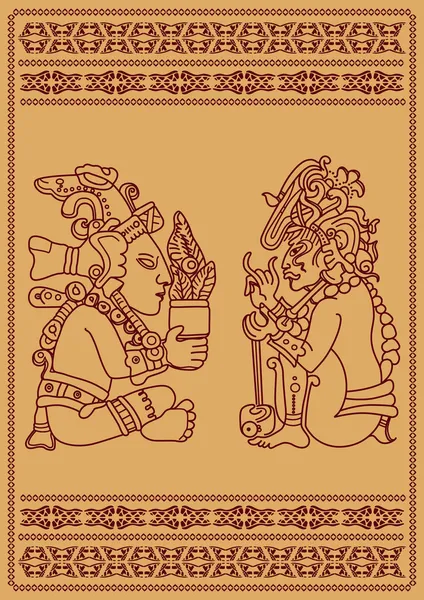两个美国印地安人玛雅 — 图库矢量图片