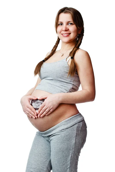 Έγκυος γυναίκα με την υπερηχογραφική εικόνα — Φωτογραφία Αρχείου