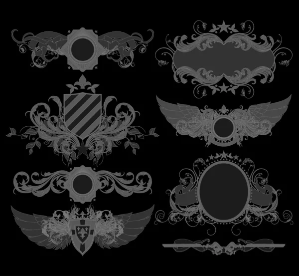 Set of ornamental heraldic elements — Stock Vector