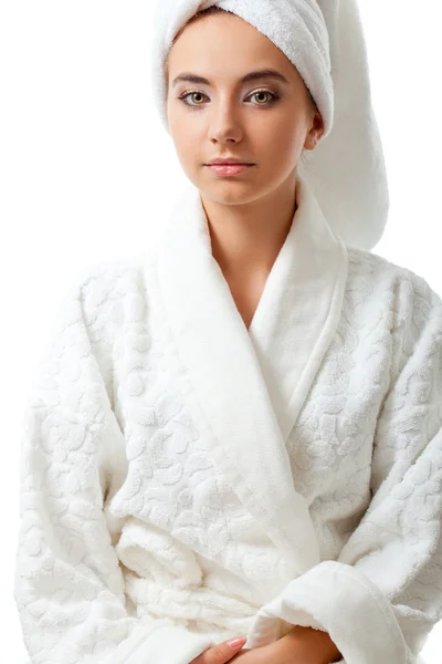 女人穿浴袍 — 图库照片