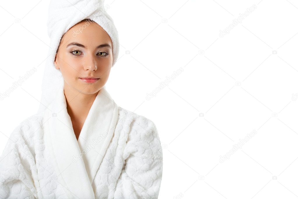 Woman wearing bathrobe