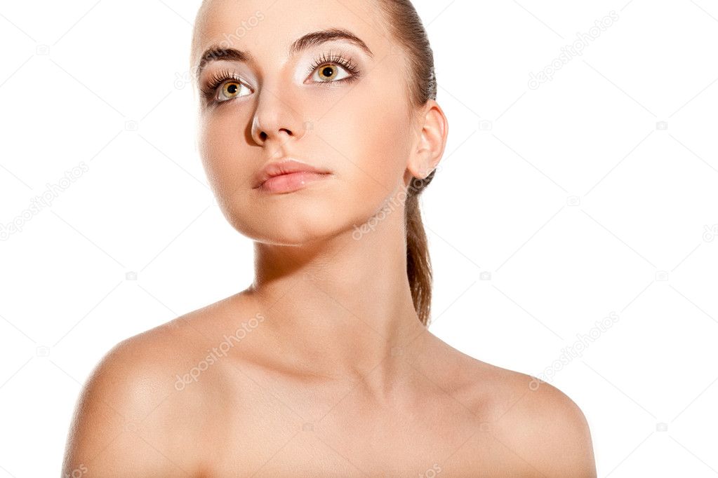 Beautiful woman portrait over white background