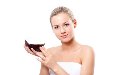 Blonde woman holding coconut clipart