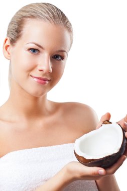 Beautiful woman holding coconut clipart