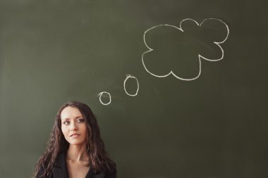 Woman over blackboard with cloud clipart