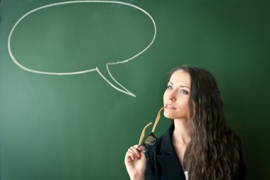 Woman over blackboard with cloud clipart