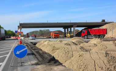 Construction of road bridge clipart