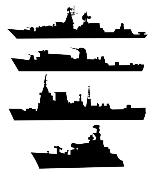Cuatro siluetas de un barco — Vector de stock