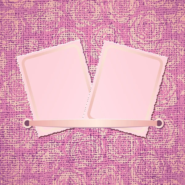 Twee fotokaart op roze stof achtergrond — Stockvector