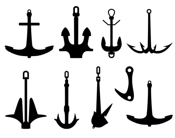 Anchor silhouettes set — Stock Vector