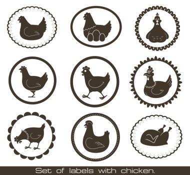 Set of labels with chicken. clipart