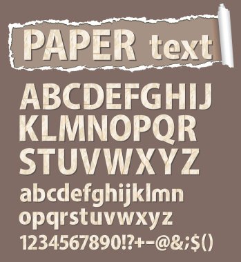 Paper vector font. Letters, numbers and orthographic symbols. clipart