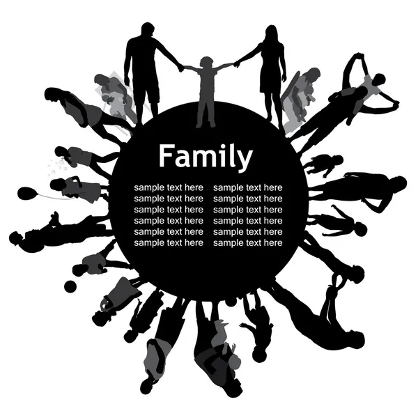 Frame met familie silhouetten. — Stockvector