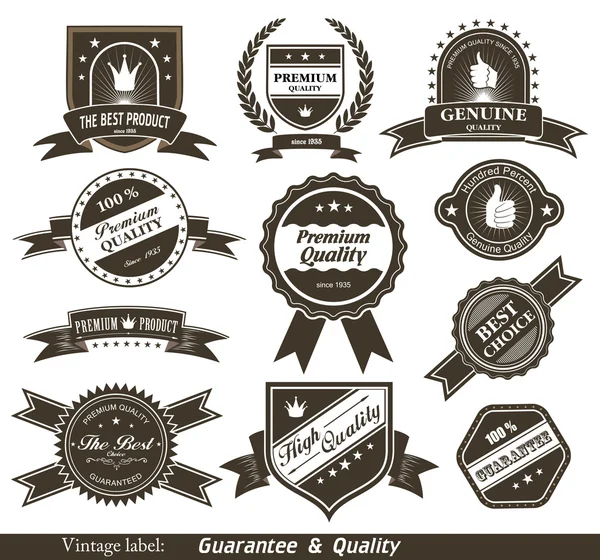 Vintage stílusú prémium minőségű és elégedettség garancia címke. — Stock Vector