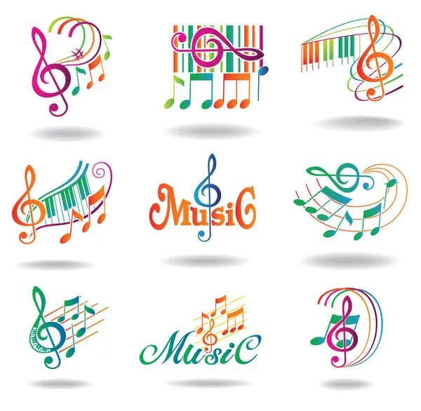 Notas musicais coloridas. Conjunto de elementos de design de música ou ícones . — Vetor de Stock