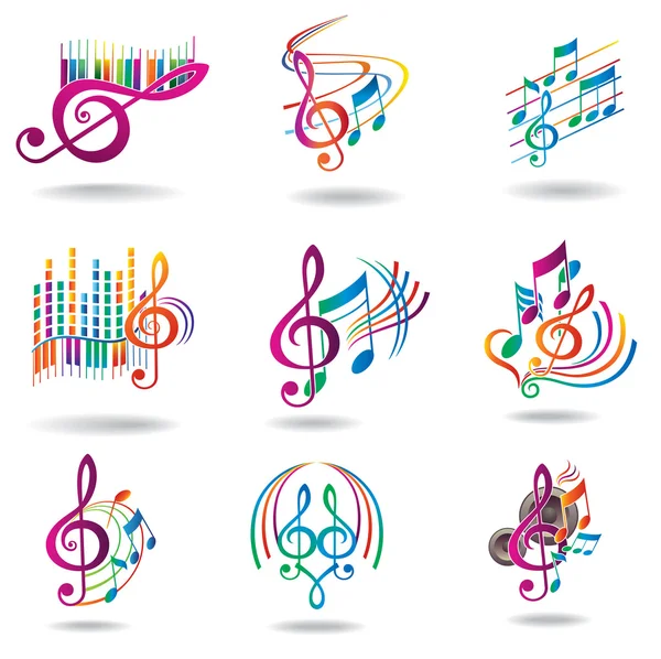 Notas musicais coloridas. Conjunto de elementos de design de música ou ícones . — Vetor de Stock