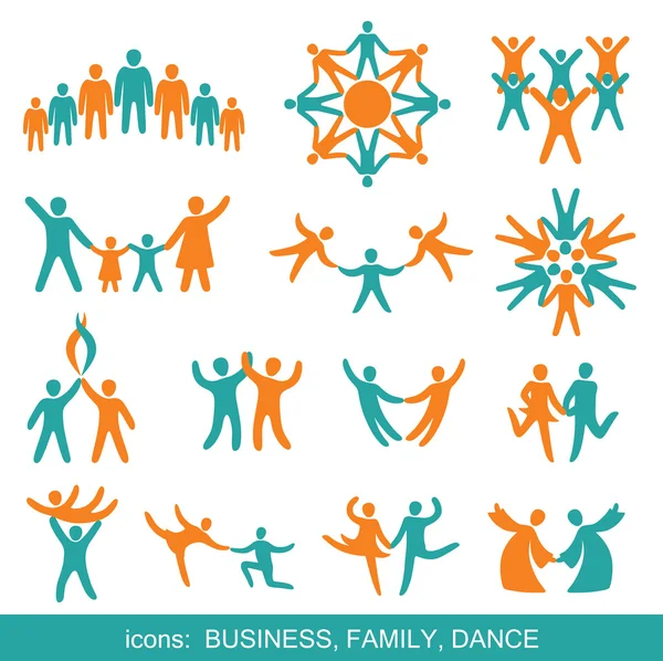 Σύνολο εικονιδίων: επιχείρηση, οικογένεια, χορός. — Διανυσματικό Αρχείο