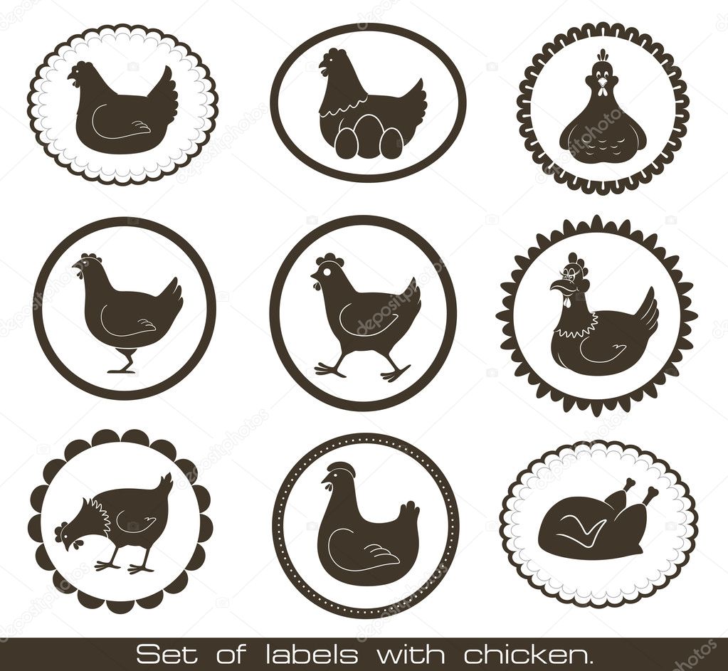 Set of labels with chicken.