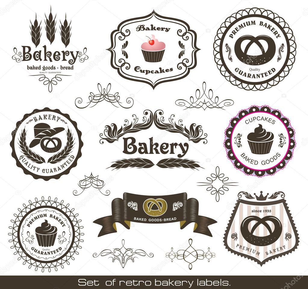 Set of vintage retro bakery labels